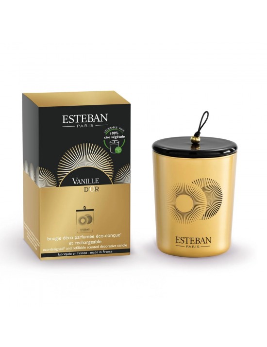 Bougie déco parfumée et rechargeable Vanille d'or 180g - Esteban