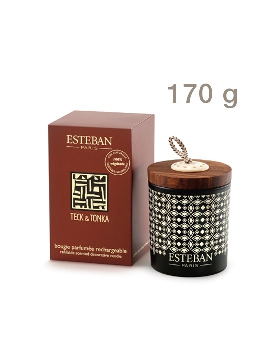 Bougie déco parfumée rechargeable Teck  et  Tonka - Esteban