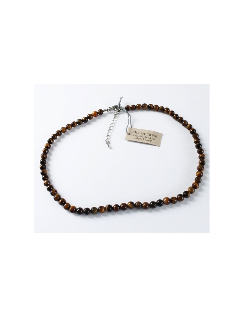 Collier Homme En Perles D'oeil De Tigre Naturel - Longueur 47-58cm, Perles 6/8/10mm, Fermoir Mousqueton