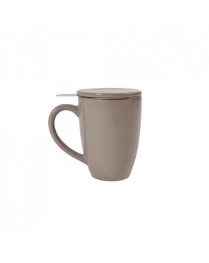 Mug en céramique + filtre et couvercle gris taupe