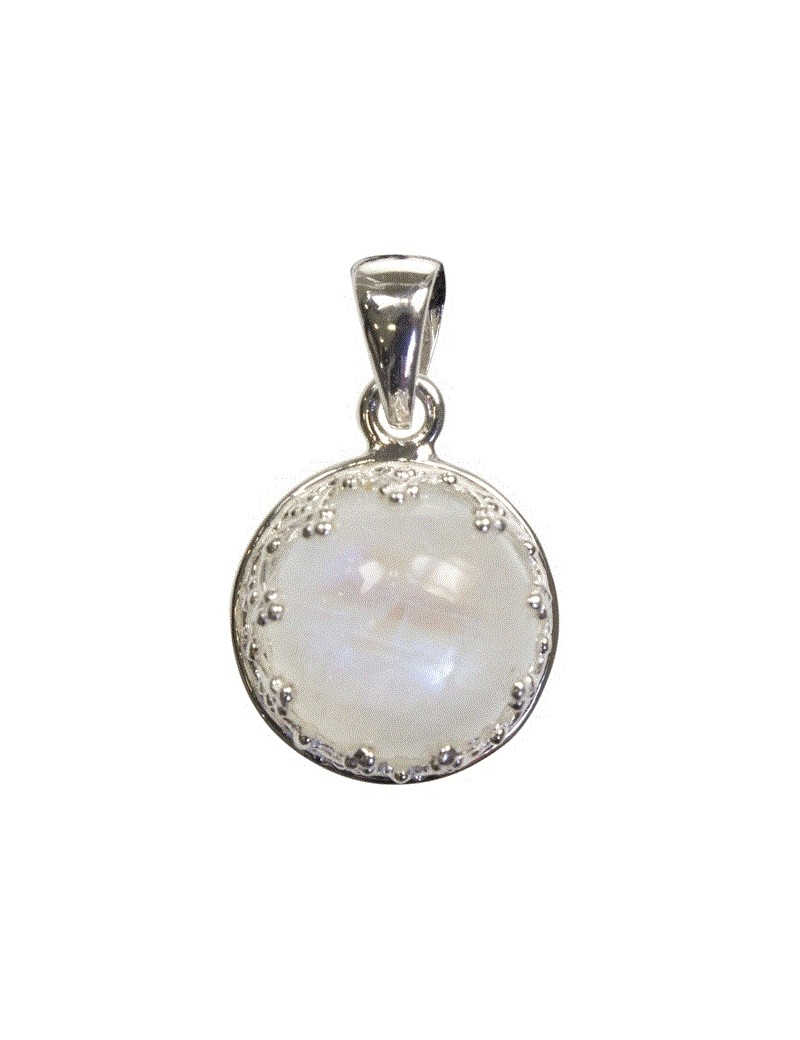 Pierre de lune en pendentif serti sur support en argent