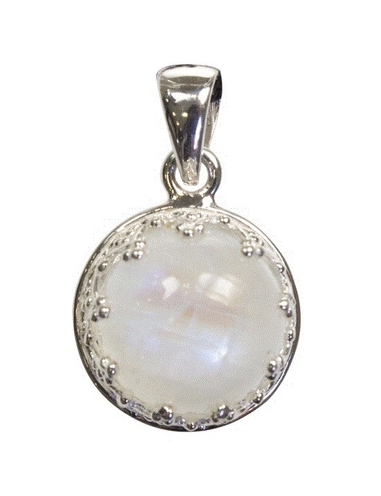 Pierre de lune en pendentif serti sur support en argent